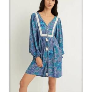 Anthropologie Blue Tassel Romper M Blue Boho Tassel coastal